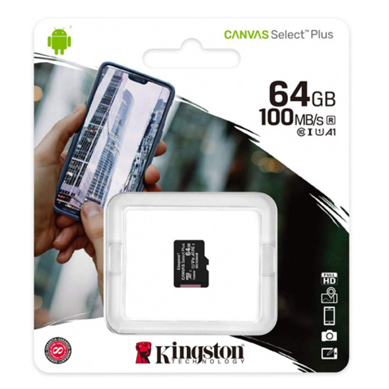 Kingston 64GB Canvas Select Plus microSD Card (SDXC) A1 C10 - 100MB/s