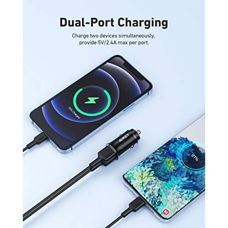 AUKEY 24W Dual USB-A Metal Car Charger