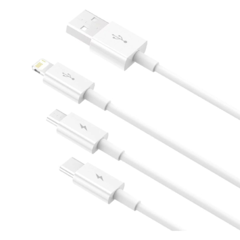 Baseus Superior Series Fast Charging Data Cable USB to Micro USB +Lightning+USB-C 3.5A 1.5m - White