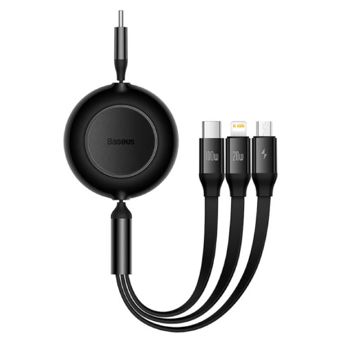 Baseus Bright Mirror 2 Series Retractable 3-in-1 Data Charging Cable Type-C to M+L+C 100W 1.1m -  Black