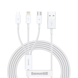 Baseus Superior Series Fast Charging Data Cable USB to Micro USB +Lightning+USB-C 3.5A 1.5m - White