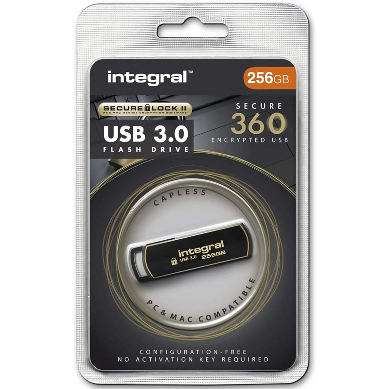 Integral 256GB Secure 360 Secure Lock II Encrypted USB 3.0 Flash Drive - 80MB/s