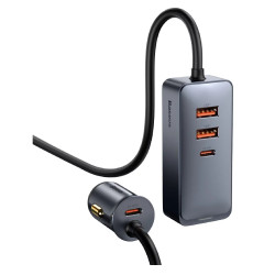 Baseus Share Together PPS Multi-port Fast Charging Car Charger With Extension Cord 120W 2U+2C - Gray