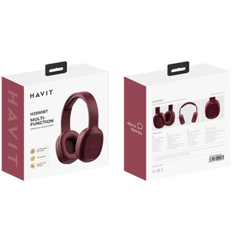 HAVIT H2590BT PRO Bluetooth Headphone - Red