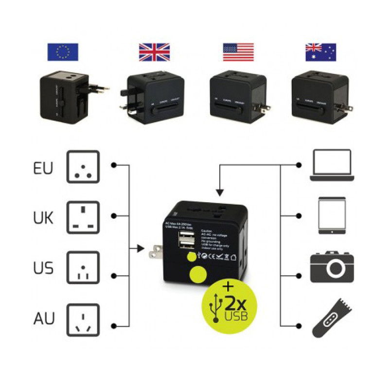 Port Designs Dual USB Port Universal Travel Adapter