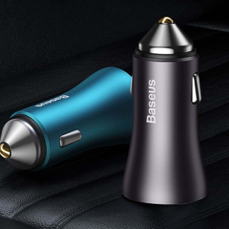 Baseus Golden Contactor Max Dual Fast Car Charger U+C 60W - Dark Gray