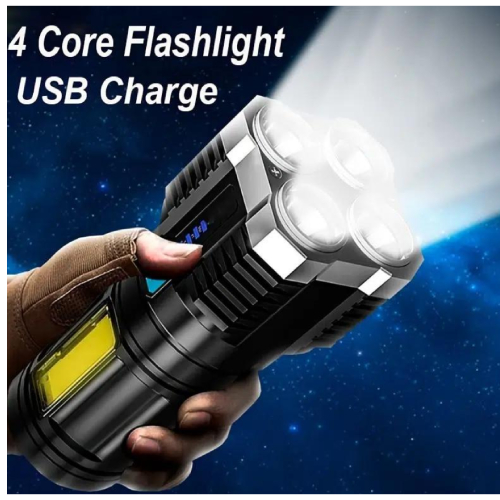 LED  Rechargeable Flashlight with COB Side Light and Powerful with 4 Modes