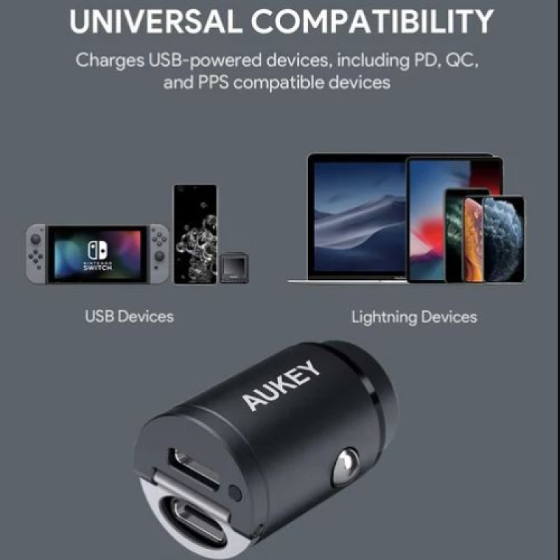 AUKEY CC-A4 Dual Port USB-C 30W PD Car Charger