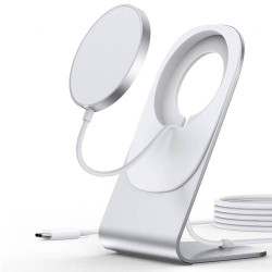 Choetech 15W Magnetic Qi Wireless Charger (MagSafe Compatible) White + Stand Holder Silver