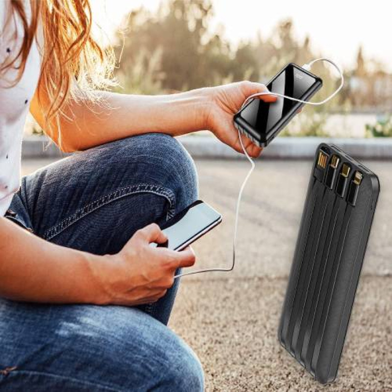 Forever Powerbank TB-411 ALLin1 10000 mAh Black with USB-C + Lightning + micro USB cable