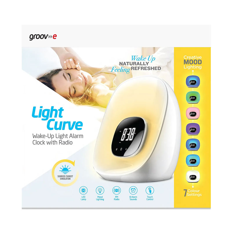 Groov-e Light Curve Wake Up Light with FM Radio & Alarm Clock - White