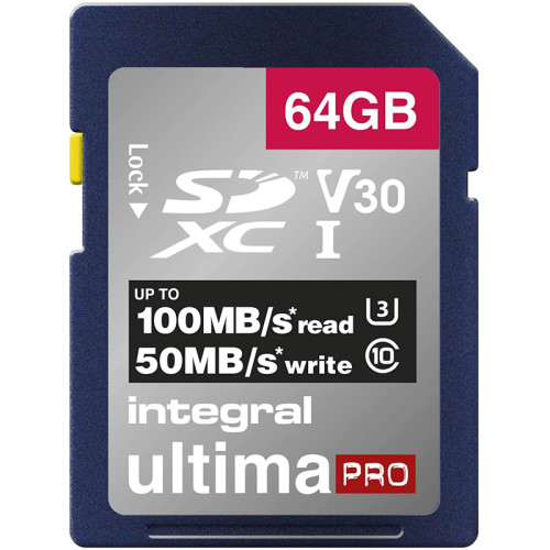 Integral 64GB UltimaPRO V30 Premium SD Card (SDXC) UHS-I U3 - 100MB/s