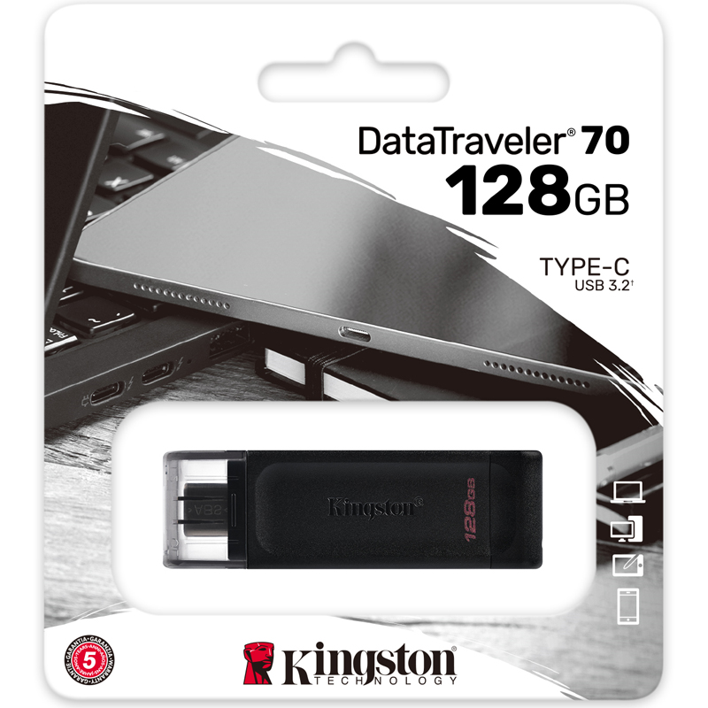 Kingston 128GB DataTraveler 70 USB-C Flash Drive - Black