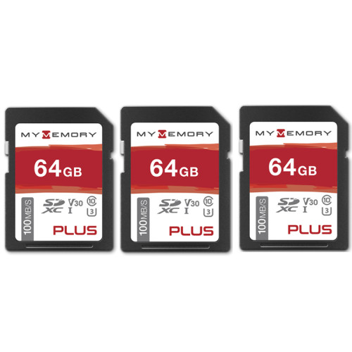 MyMemory PLUS 64GB V30 High Speed SD Card (SDXC) UHS-1 U3 - 100MB/s - 3 PACK