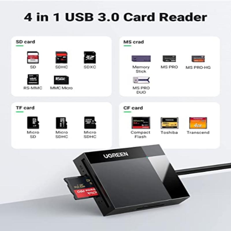 UGREEN SD Card Reader 4 in 1 USB 3.0 SD TF CF MS Memory Card Adapter