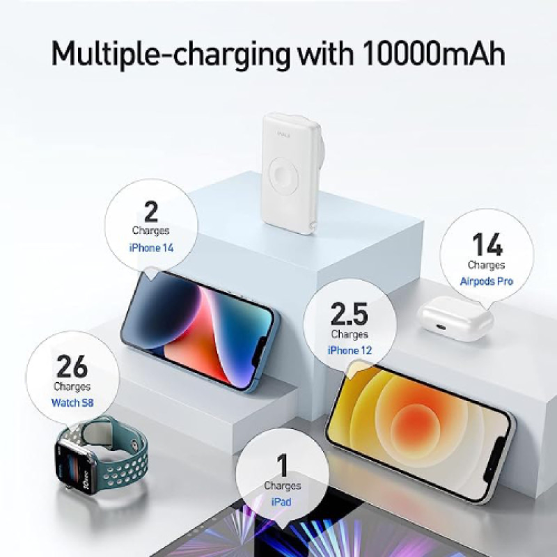 iWALK MAG-X Magnetic Wireless Power Bank with Apple Watch Charger,10000mAh PD Fast Charging Portable Charger - White