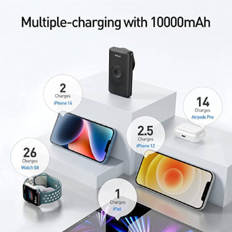 iWALK MAG-X Magnetic Wireless Power Bank with Apple Watch Charger,10000mAh PD Fast Charging Portable Charger - Black