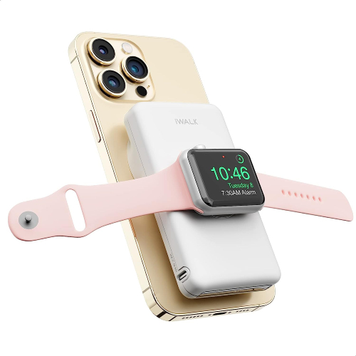 iWALK MAG-X Magnetic Wireless Power Bank with Apple Watch Charger,10000mAh PD Fast Charging Portable Charger - White