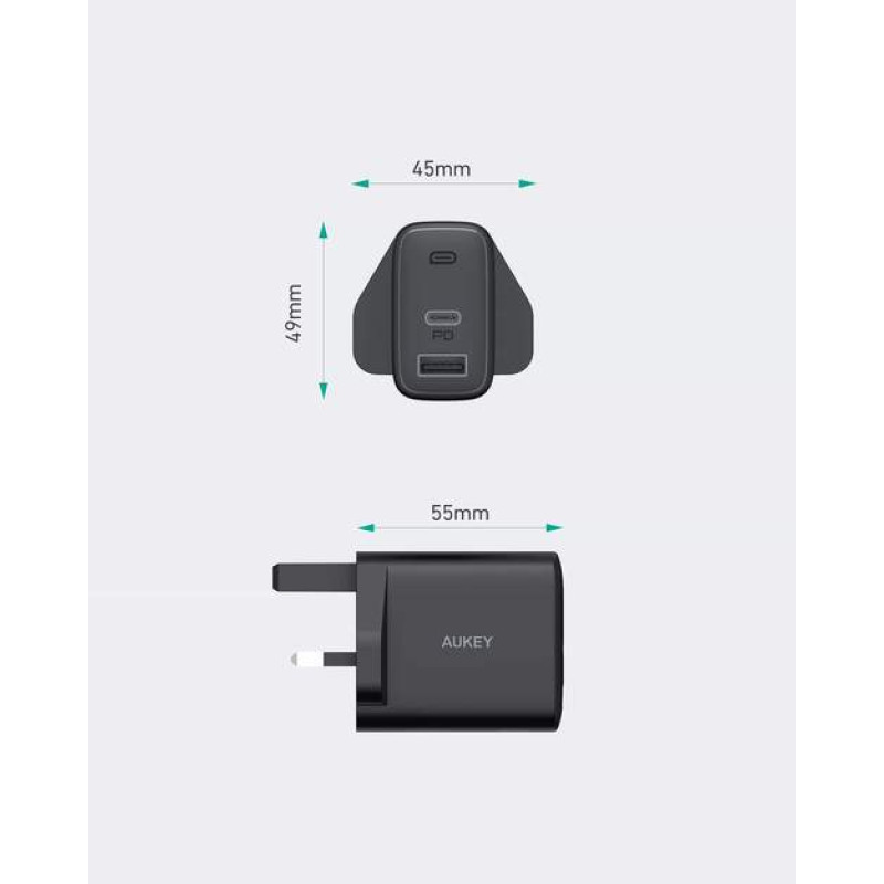 AUKEY 32W PA-F3S 2 Port PD Type-C Wall Charger - Black