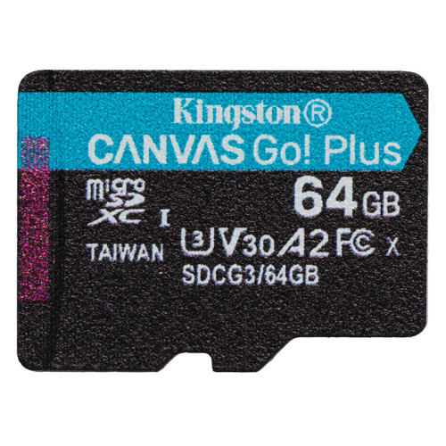 Kingston 64GB Canvas Go Plus microSD Card (SDXC) A2 V30 Card C10 U3 - 170MB/s