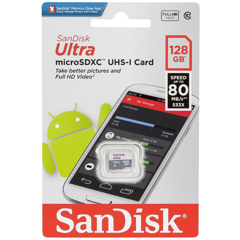 SanDisk 128GB Ultra Micro SD Card (SDXC) UHS-I - 80MB/s