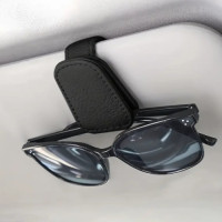 Magnetic Faux Leather Car Sun Visor Sunglasses Holder Glasses Portable Clip Storage Rack - Black