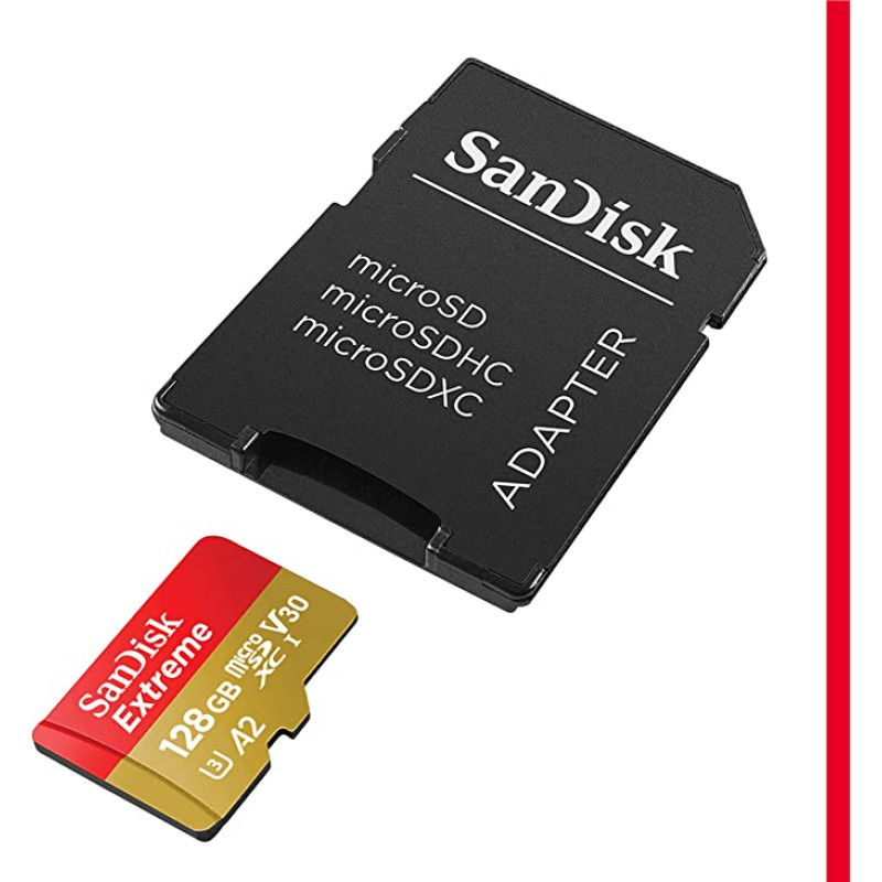 SanDisk 128GB Extreme A2 V30 microSD  Card (SDXC) UHS-I U3 + Adapter- 190MB/s