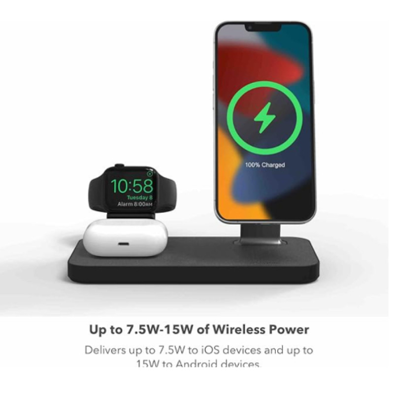 ZAGG mophie Snap+ 3-in-1 Wireless Charger with UK/Ireland Adapter 15W - Black