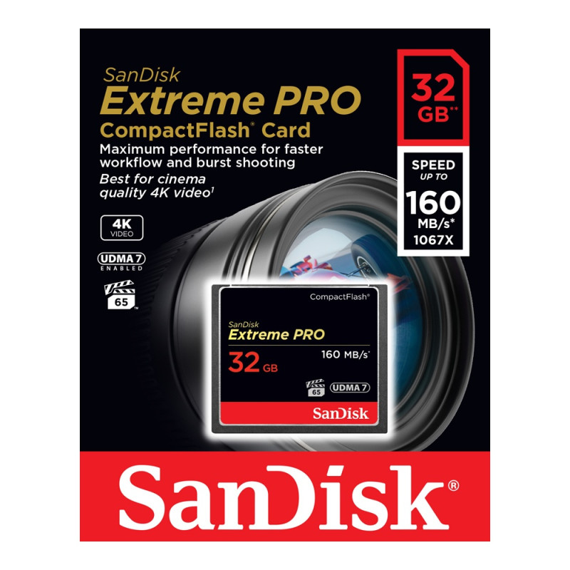 SanDisk 32GB 1067X Extreme PRO Compact Flash Card - 160MB/s