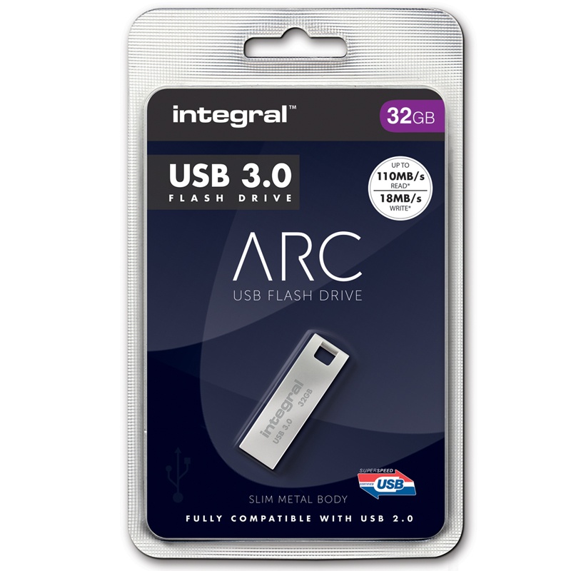 Integral 32GB Metal ARC USB 3.0 Flash Drive - 110MB/s