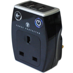 Masterplug USB Charger with Plug Through Surge Socket + 2 x 3.1A USB Ports - Black