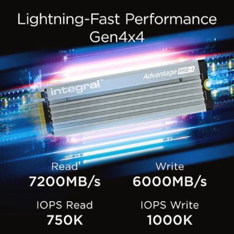 Integral Advantage PRO-1 1TB SSD NVME M.2 2280 PCIe Lightning-Fast Gen4x4 R-7200MB/s W-6000MB/s Solid State Drive Built-in Heatsink Compatible With PS5