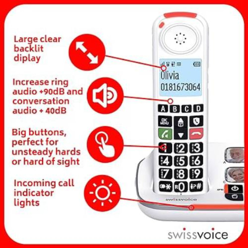 Swissvoice XTRA 2355 Cordless Phone, 30 Mins Answering Machine White