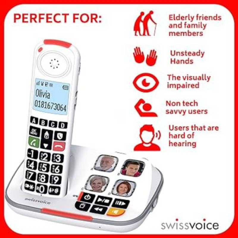 Swissvoice XTRA 2355 Cordless Phone, 30 Mins Answering Machine White