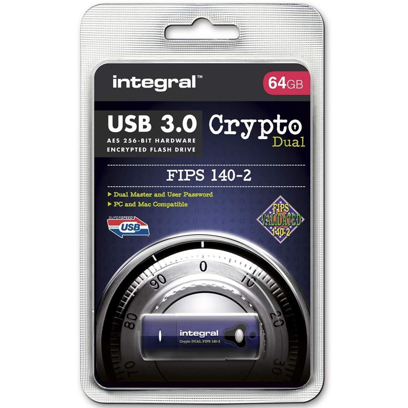 Photos - Hard Drive Integral 64GB Crypto Dual FIPS 140-2 Encrypted USB 3.0 Flash Drive  